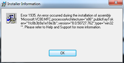 Error 1935.An error occurred during the installation of assembly 